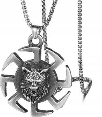 Image de Loup nordique Collier en acier avec chaîne en argent 320