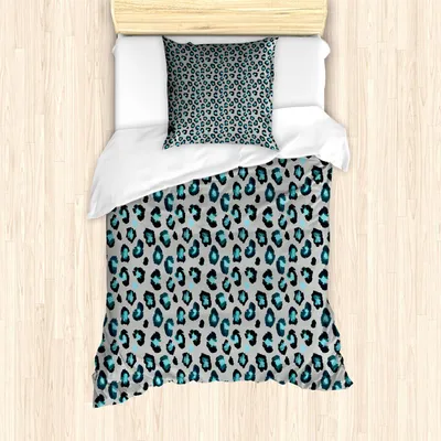 Produktbild von ABAKUHAUS Leopard Bettbezug Set, Interpretation von Stain Wie Motive, 135 x 200 cm + 80 x 80 cm, Teal schwachgrau