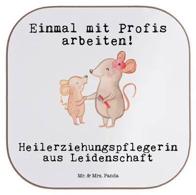 Produktbild von Mr. & Mrs. Panda Holzuntersetzer Heilerziehungspflegerin Leidenschaft - Weiß - Geschenk, Heilerziehungspfleger, Untersetzer Tasse, Ausbildung, Coaster, Witzig, Spruch