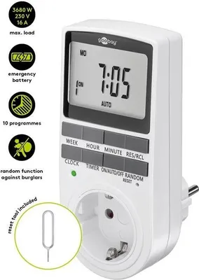 Image de Goobay 64900 Horloge programmable numérique, blanc - Horloge programmable avec prise de terre (type F)