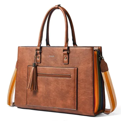 Image de Sac à main pour femmes, sac ordinateur 15,6 pouces, imperméable, en cuir PU