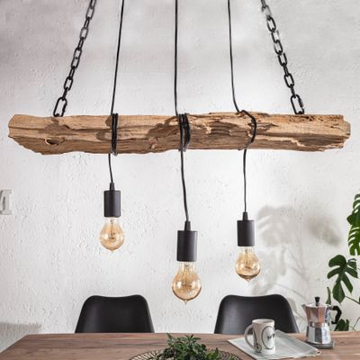 riess-ambiente Industrial Hängelampe BARRACUDA 70cm recyceltes Massivholz mit 3 Leuchten Hängeleuchte Lampe
