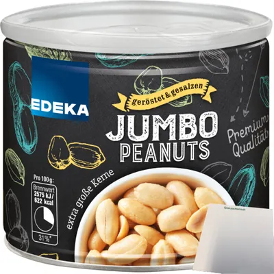 Produktbild von Edeka Jumbo Peanuts Erdnusskerne geröstet und gesalzen (200g Dose) + usy Block