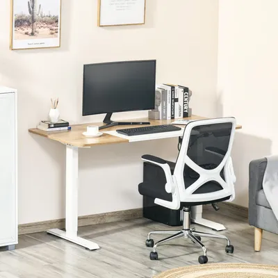 Image de Bureau réglable en hauteur àélectrique, bureau assis-debout, bureau d'ordinateur, aggloméré naturel, blanc | 140 x 70 cm | 72–116 cm | 70 kg | Système anti-collision