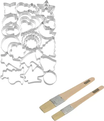 Produktbild von 2-tlg. Starter-Set Original Kaiser Ausstechformen-Set Weihnachten inkl. Backpinsel - 25 Stück Ausstecher ideal für Weihnachten