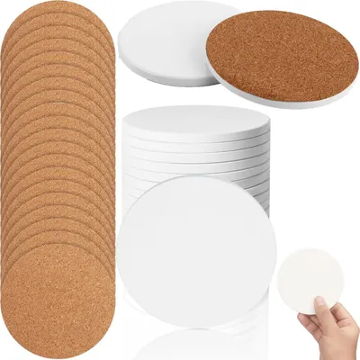 Obrázek produktu pro Podložky 20 kusů - Kulaté keramické/korkové - 10,3 cm - Podložky pro sklenice/hrnky - Odolné - Hladký, matný povrch - Podložky