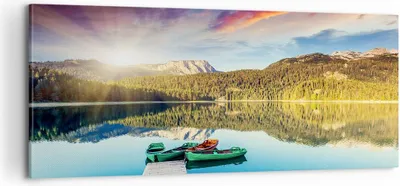 Produktbild von Bild auf Leinwand - Leinwandbild - See Berge Wasser - 100x40cm - Wand Bild - Wanddeko - Wandbilder - Leinwanddruck - Bilder - Kunstdruck - Wanddekoration - Leinwand bilder - Wandkunst - AB100x40-3595