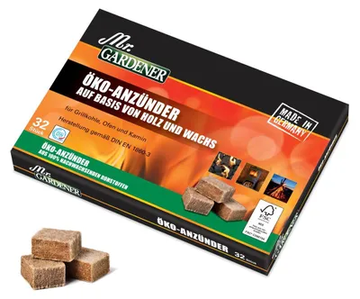 Produktbild von Mr. GARDENER Öko-Anzünder, auf Basis von Holz und Wachs, 32 Stück