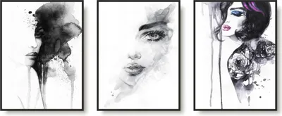 Produktbild von Wandbilder Poster im schwarzen Rahmen Triptychon-Set für das Schlafzimmer Frauen