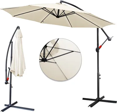 Produktbild von Fiqops 3.5m Sonnenschirm Gartenschirm Balkonschirm UV40+ Ampelschirm,Beige