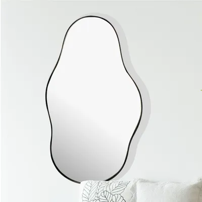 Wandspiegel Asymmetrisch 40x80 cm Metall Design Hängespiegel Schwarz - Eisen Dekospiegel Unförmig mit Rahmen - Spiegel Wand Groß - Flurspiegel Garderobenspiegel Modern_#sku_SAFWL7.109#