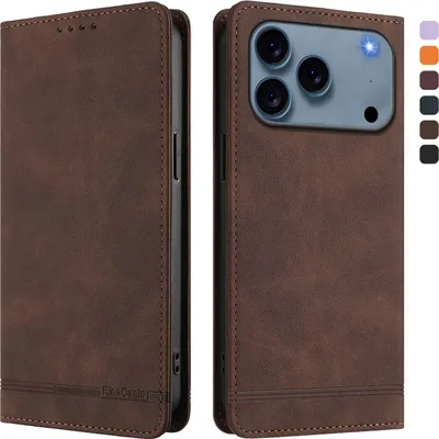 Image de Etui pour iPhone 17 Pro, étui rétro en cuirPolyuréthaneavec support et fentes pour cartes de crédit Marron