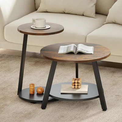 Produktbild von BALCONERA Couchtische, Beistelltische, Wohnzimmertisch, 2er-Set, Rund, Mit Stauraum, Einheitliches Design, 38x38x60,5cm, 58x58x44cm, Schwarz