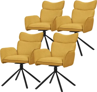 Obrázok produktu pre ML-Design jedálenské stoličky otočné sada 4 horčicový látkový poťah obývacia izba stolička s operadlom a podrúčkou 360° otočná stolička s kovovými nohami kreslo ergonomické