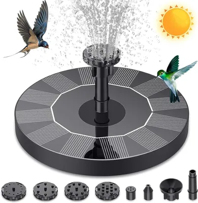 Immagine prodotto di Fontana solare - Pompa d'acqua - Decorazione da giardino - Sei ugelli - 13 cm - Nero