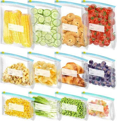 Produktbild von PolkaHome® 30 Stück Gefrierbeutel mit Reißverschluss, wiederverwendbare Lebensmittelbeutel, Gefrierbeutel in 3 Größen, Silikonbeutel