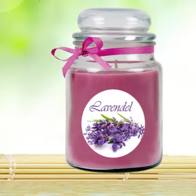 Produktbild von Duftkerze im Glas Lavendel 16 x Ø10 cm – Bonbon Glas groß mit Deckel, ca. 110 Std. Brenndauer, Geschenk-Deko für Zuhause