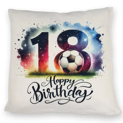 Produktbild von 18. Geburtstag Fußball Kissen mit Spruch Happy Birthday 18