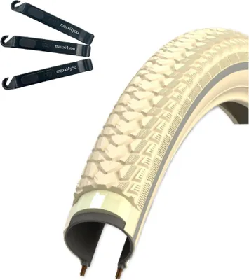 Produktbild von 1 x Rexway "Shopper" Pannenschutz Fahrradreifen Creme mit Reflex 47-622 (28 x 1,75) inkl. maxxi4you Reifenheber