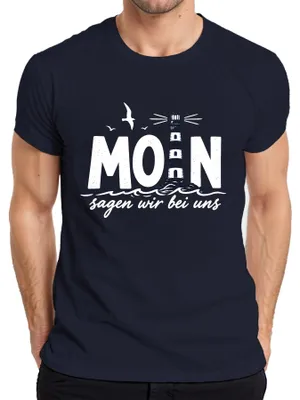 Immagine prodotto di Maglietta da uomo, colore blu navy, con scritta "Leuchtturm Küste" (che potrebbe essere il nome di un marchio o di un luogo), stile sarcastico, taglia S