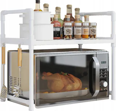 Produktbild von PÓŁKA KUCHENNA pod mikrofalówkę SZAFKA ORGANIZER BIAŁA 2poziomy 48cm REGAŁ