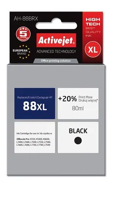 Obrázok produktu pre Activejet AH-88BRX, Vysoký (XL) výnos, Čierna, Atrament na pigmentovej báze, 80 ml, 1 kusov, Balenie po jednom kuse