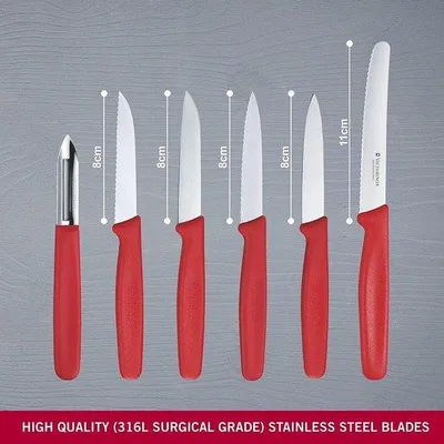 Produktbild von Schweizer 6-teiliges Messer-Set aus Edelstahl, Rot, mit ergonomischem Griff