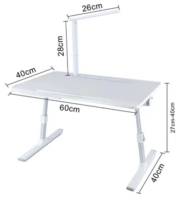 Produktbild von Laptop-Tisch - Betttisch - LED-Lampe - Höhenverstellbar - Neigbar - Schublade - Tablet-Schlitz - Holz - Weiß