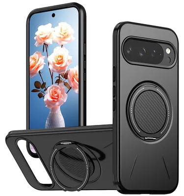 Obrázek produktu pro Magnetický kryt pro Google Pixel 11 /Pixel 11 Pro, Nárazuvzdorné pouzdro s kroužkem a stojánkem, TPU + PC obal Černá
