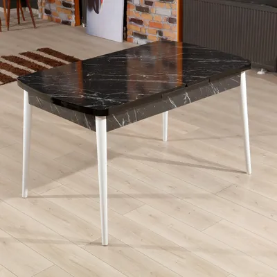 Produktbild von Skye Decor, Bendir - White, Ausziehbarer Esstisch, Schwarz, 100 % MELAMINBESCHICHTETE SPANPLATTEN, 132 x 76,5 x 79 cm