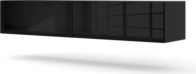 Produktbild von Závěsná televizní skříňka BINGO 160 cm ČERNÝ LESK Nízký televizní stolek Televizní stolek Příborník Komoda MDF Hi-Fi stolek Moderní loftový průmyslový design