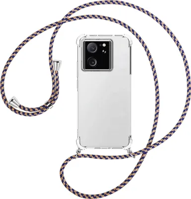 Produktbild von Handykette Backcover-Schutzhülle mit Band (Metall silberfarben) für Xiaomi 13T Pro (6.73'') - blau+beige