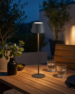 Zdjęcie produktu dla Lampa stołowa LED lampa butelkowa 3w1 maks. 45cm wysokości ciepłe białe światło (3000K) szary, Obraz wygenerowany przez AI
