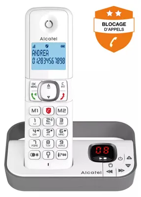 Produktbild von Alcatel F860 Voice, Analoges Telefon, Kabelloses Mobilteil, 100 Eintragungen, Anrufer-Identifikation, Grau, Weiß