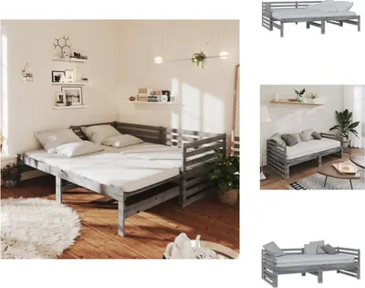 Imagen del producto de vidaXL Camí de día extensible, color gris, madera maciza de pino, 2 plazas (90x200 cm) - Camas y estructuras de cama