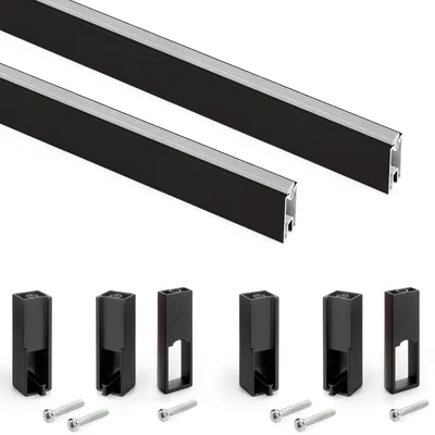 Produktbild von Emuca Satz von 2 x 1,15 m langen Luxe-Garderobenstangen mit Halterungen, Aluminium und Kunststoff, Tiefschwarz lackiert, texturiert