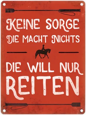 Produktbild von Metallschild mit Reiter Motiv und Spruch: Keine Sorge, die macht nichts. ...