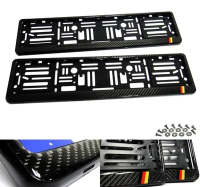 Immagine prodotto di 2 supporti per targa anteriori e posteriori in fibra di carbonio 3D, colore nero, dimensioni 520x110 mm, adatti per l'uso in Germania