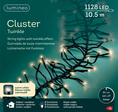 Produktbild von Lumineo Lichterkette CLUSTER TWINKLE 1128 LED 10,5m warm weiß, schwarz