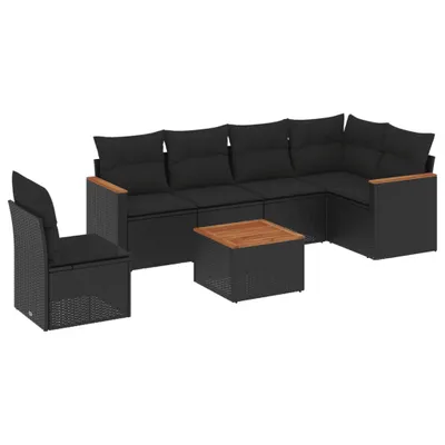 Produktbild von vidaXL 7-tlg. Garten-Sofagarnitur mit Kissen Schwarz Poly Rattan