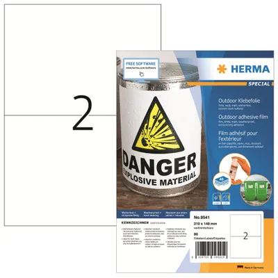 Zdjęcie produktu dla HERMA 9541, Biały, Prostokąt, A4, Uniwersalne, Polietylen, Matowy