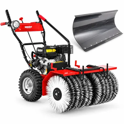 HECHT Benzin-Kehrmaschine 8680 SE Set 1 mit Schneeschild auf weißem Hintergrund