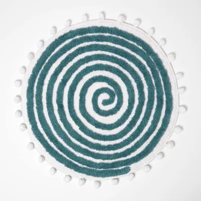 Obrázek produktu pro HOMESCAPES Kulatá koupelnová předložka Spiral, 60 cm - Koupelnová předložka petrol s bambulkami, tuftovaná