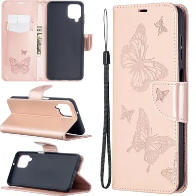 Produktbild von Mobigear Butterfly  Samsung Galaxy A12 Hülle Klapphülle Geldbörse - Roségold