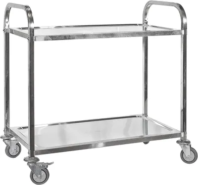 Image de Chariot de service à 2 niveaux, en acier inoxydable, capacité jusqu'à 150 kg, diable de cuisine, chariot de restauration, chariot pour la restauration avec freins