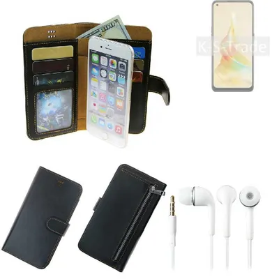 Produktbild von TOP SET Handy Hülle Schutz Hülle kompatibel mit Oppo Reno8 T 4G  schwarz aus Kunstleder + Kopfhörer Smartphone Tasche vollwertige Geldbörse