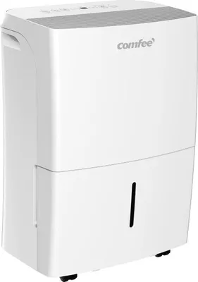 A white dehumidifier with a visible water tank indicator and the Comfee logo.