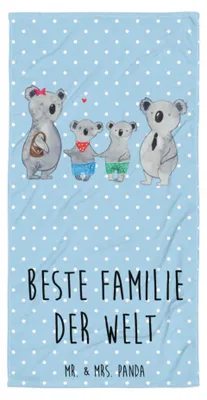 Produktbild von Mr. & Mrs. Panda Handtuch Koala Familie zwei - Blau Pastell - Geschenk, Koalabär, Großes Badehandtuch, Frottee-Handtuch, Muttertag, Duschtuch, Strandtuch
