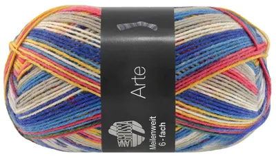 Produktbild von Lana Grossa - Meilenweit 6-fach 150g Arte 9633 hellgrau royal azurblau hellgrün gelb koralle lila heugrün