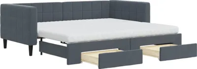 Image de vidaXL Lit de jour extensible avec tiroirs gris foncé 90x190 cm velours